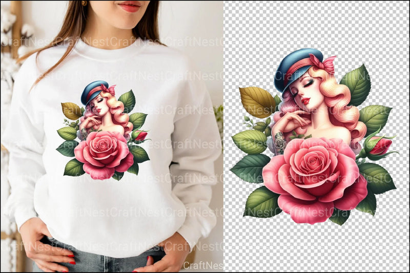 Vintage Pin Up Girl Rose Clipart Bundle - CraftNest - Digital Crafting and Art