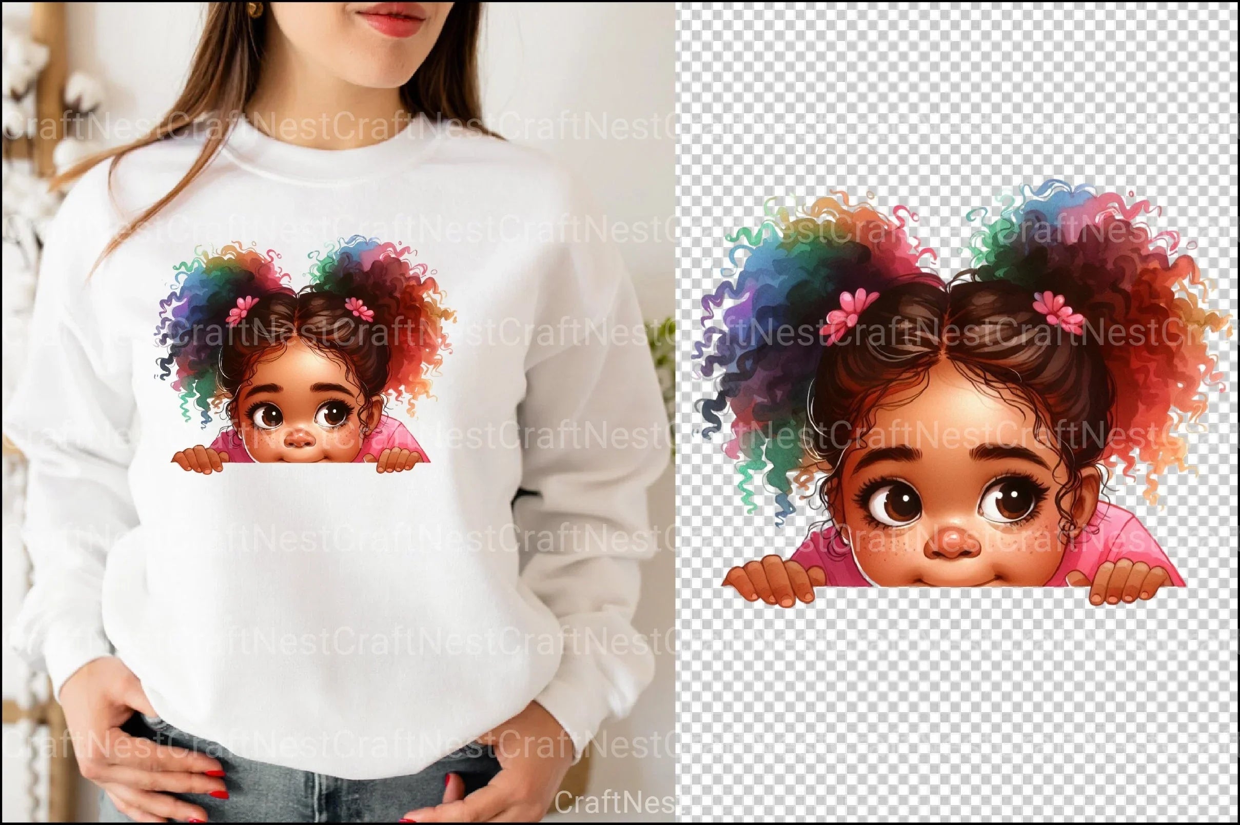 Peeking African American Little Girl Clipart Bundle 9 - CraftNest - Digital Crafting and Art