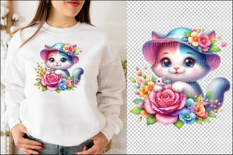 Mother's Day Floral Cats Clipart Bundle - CraftNest - Digital Crafting and Art