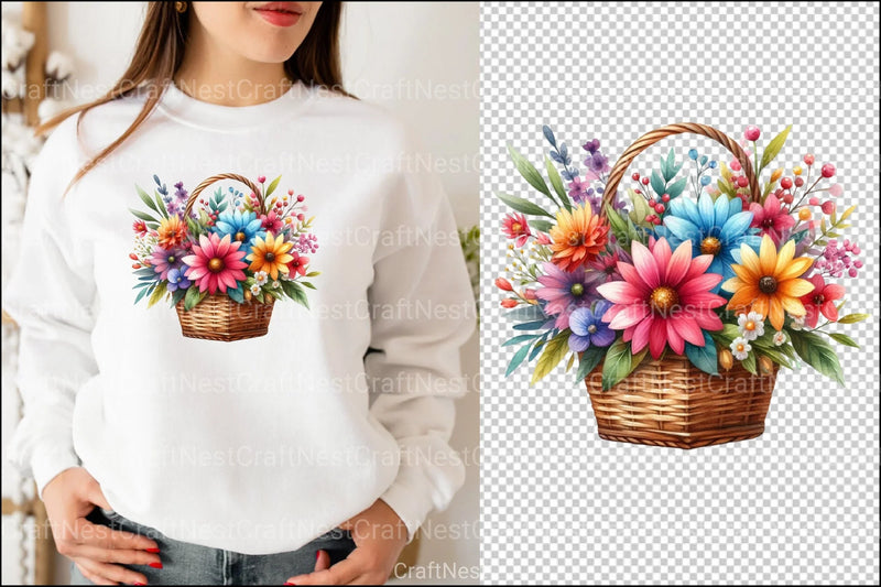 Mother's Day Flower Basket Clipart Bundle - CraftNest - Digital Crafting and Art