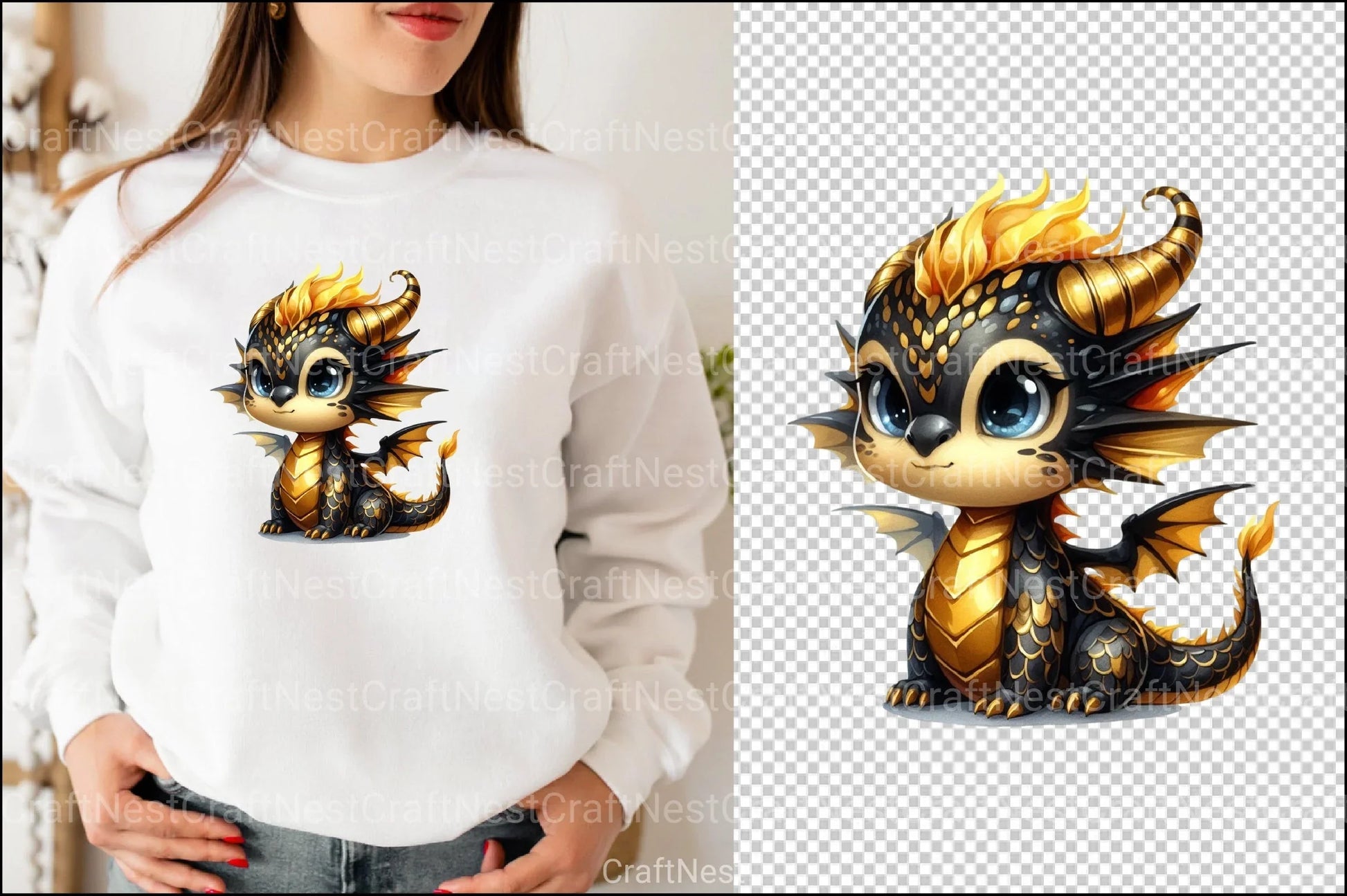 Cute Black and Gold Baby Dragon Clipart Bundle 45 - CraftNest - Digital Crafting and Art