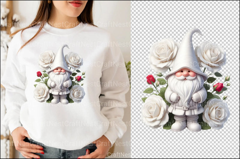 White Rose Gnome Clipart Bundle - CraftNest - Digital Crafting and Art