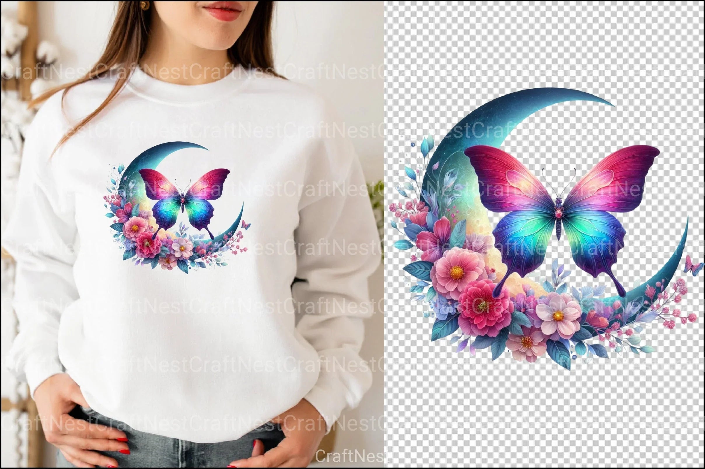 Butterfly and Floral Moon Clipart Bundle - CraftNest - Digital Crafting and Art