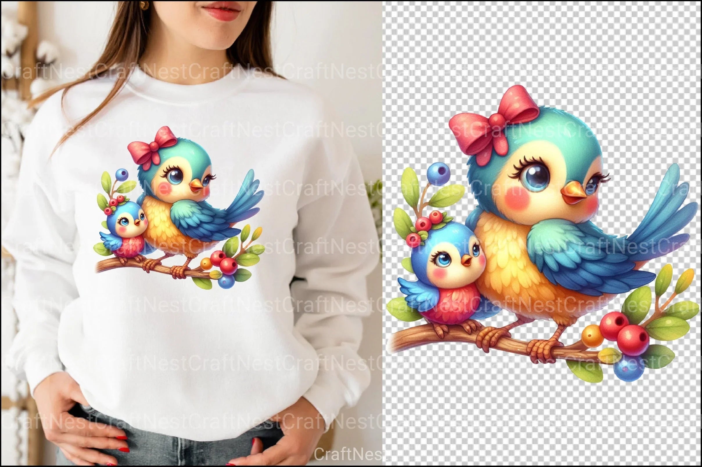 Funny Mom and Baby Bird Clipart Bundle - CraftNest - Digital Crafting and Art