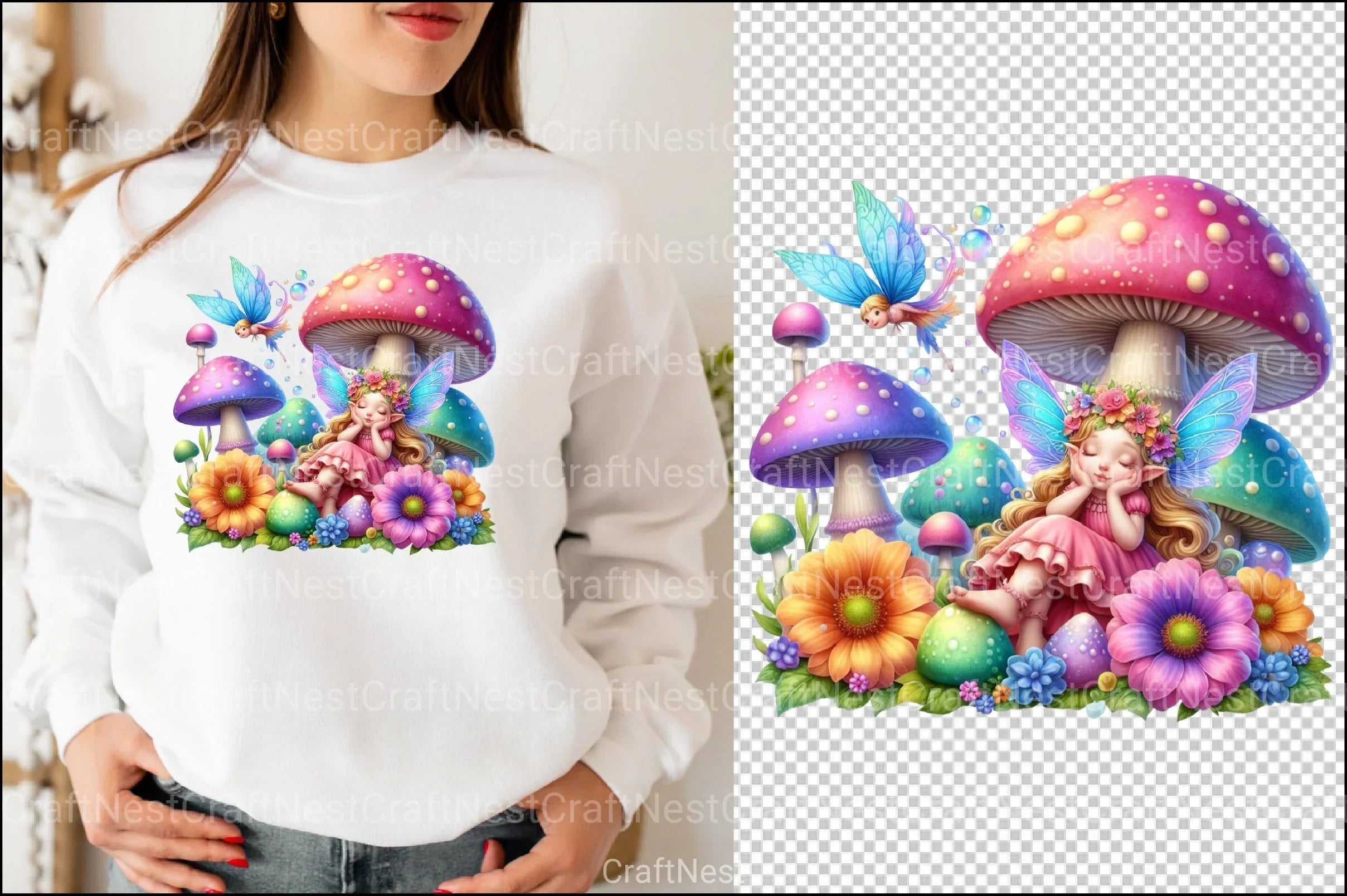 Dreaming Mushroom Fairy Clipart Bundle - CraftNest - Digital Crafting and Art