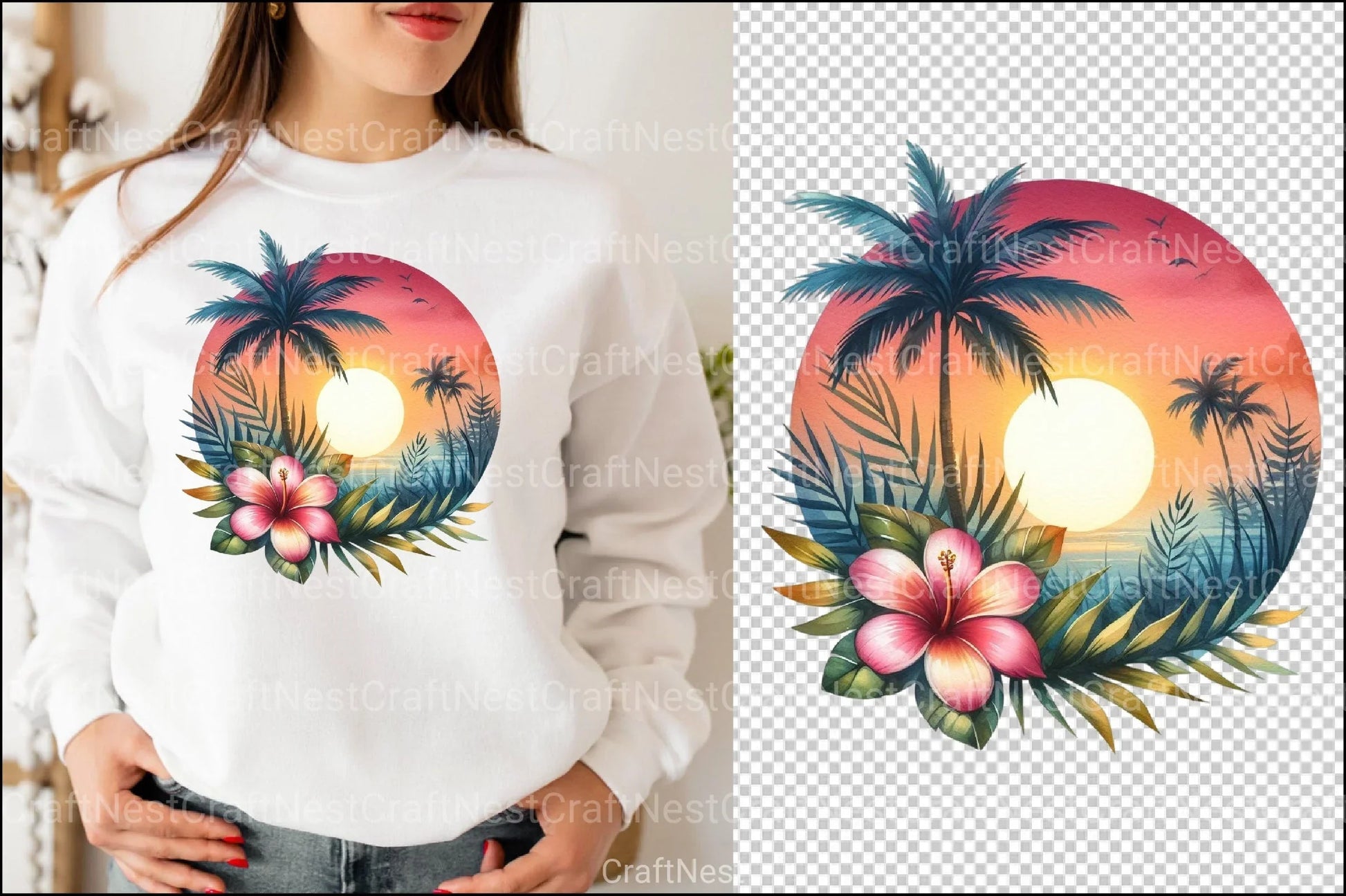 Tropical Sunset Palm Flower Clipart Bundle - CraftNest - Digital Crafting and Art