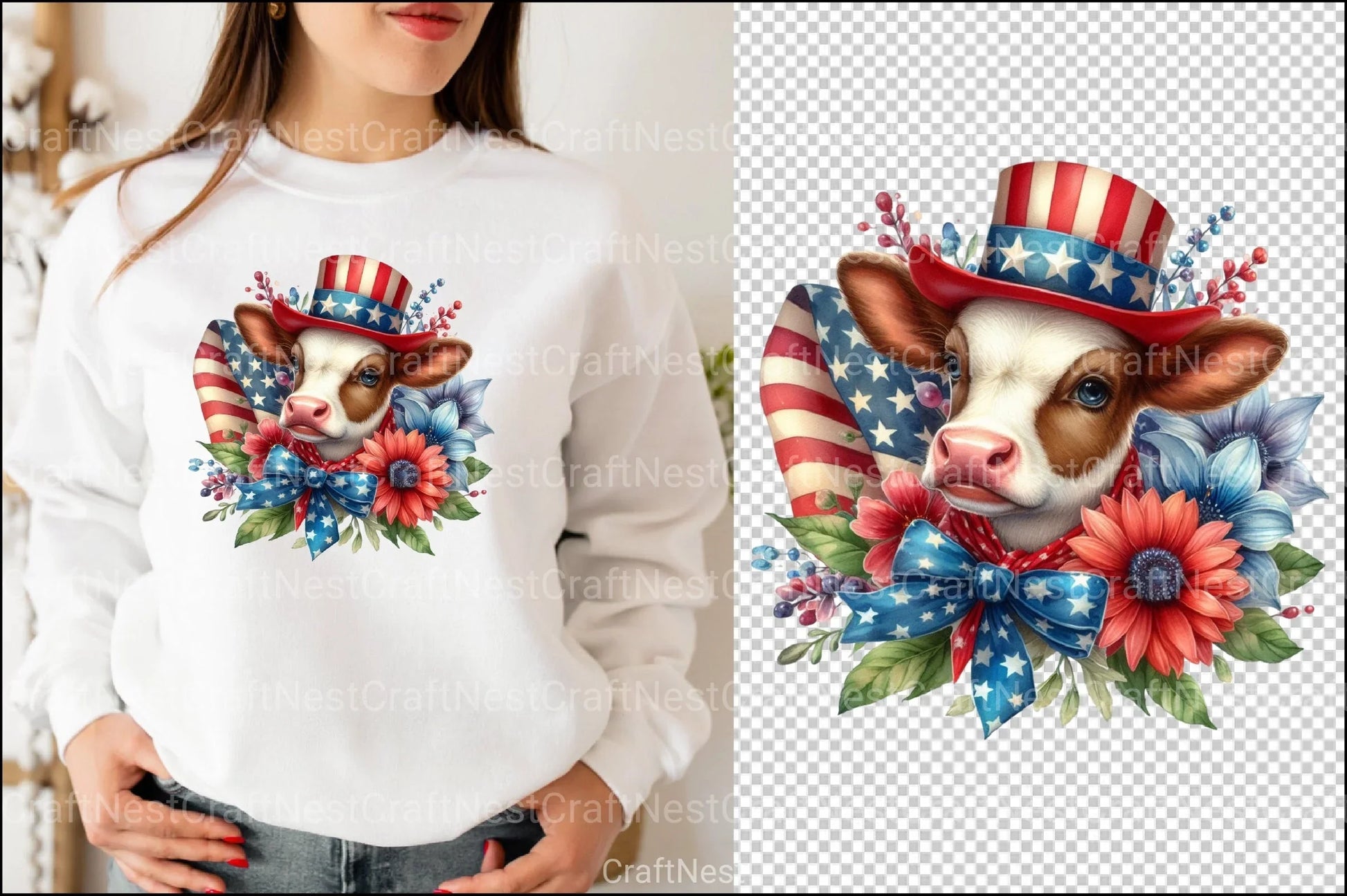 4th of July Patriotic Cow Clipart Bundle - CraftNest - Digital Crafting and Art