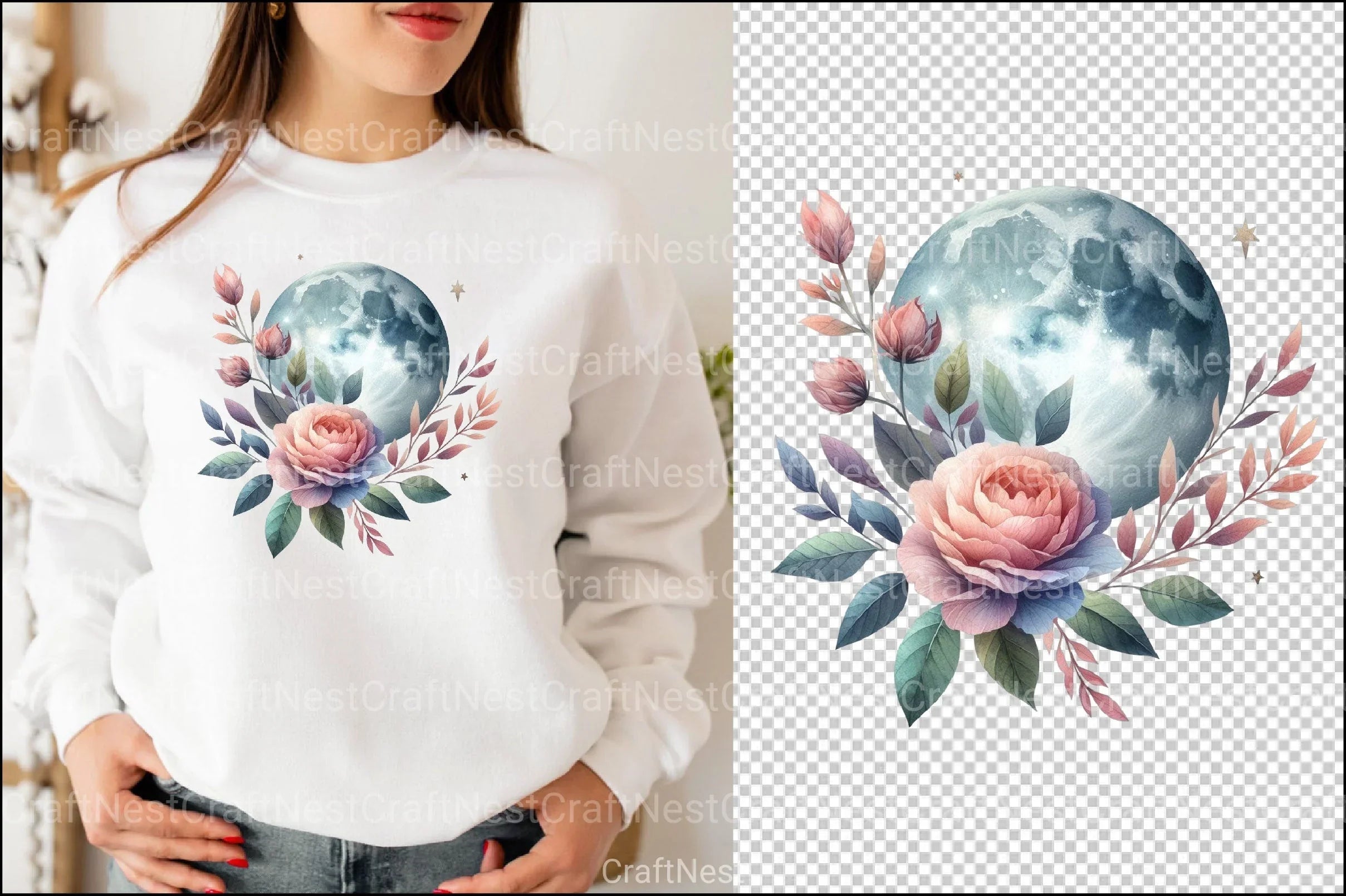 Floral Moon Clipart Bundle 1 - CraftNest - Digital Crafting and Art