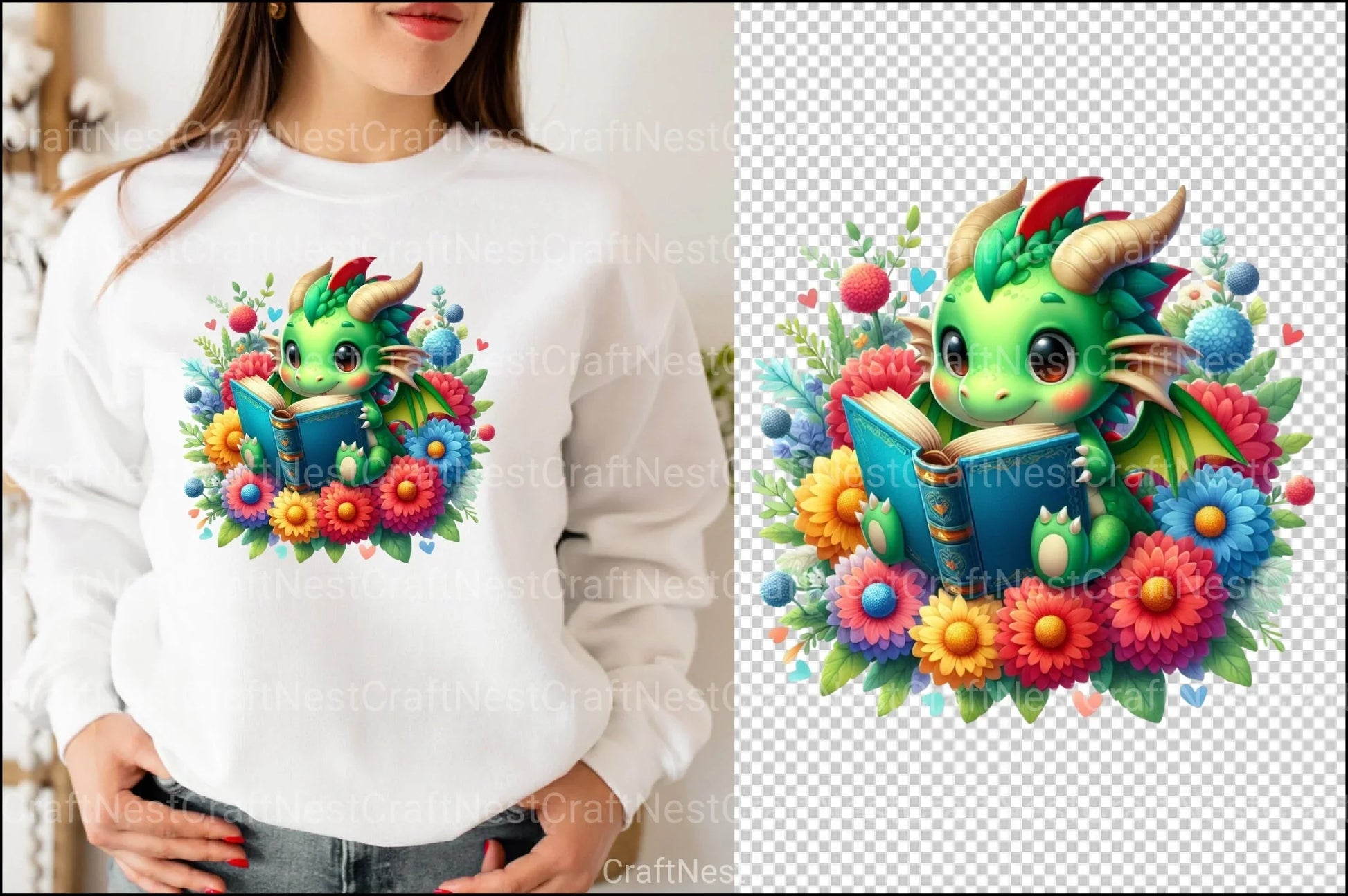 Cute Dragon Reading Clipart Bundle - CraftNest - Digital Crafting and Art