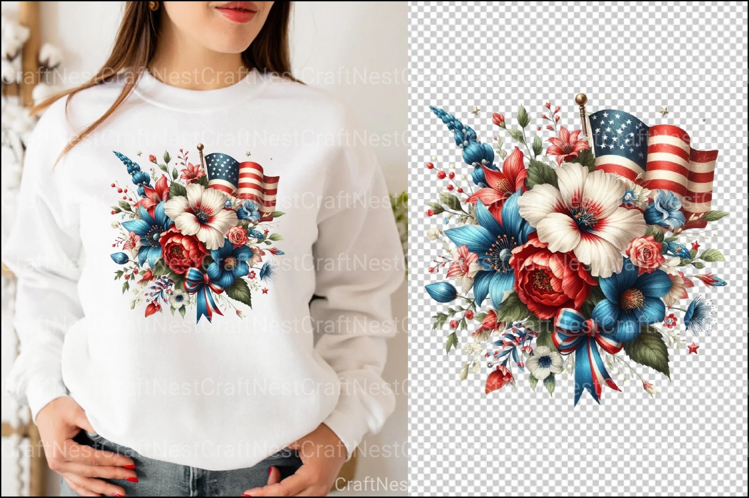 4th of July Flower Bouquet Clipart Bundle - CraftNest - Digital Crafting and Art