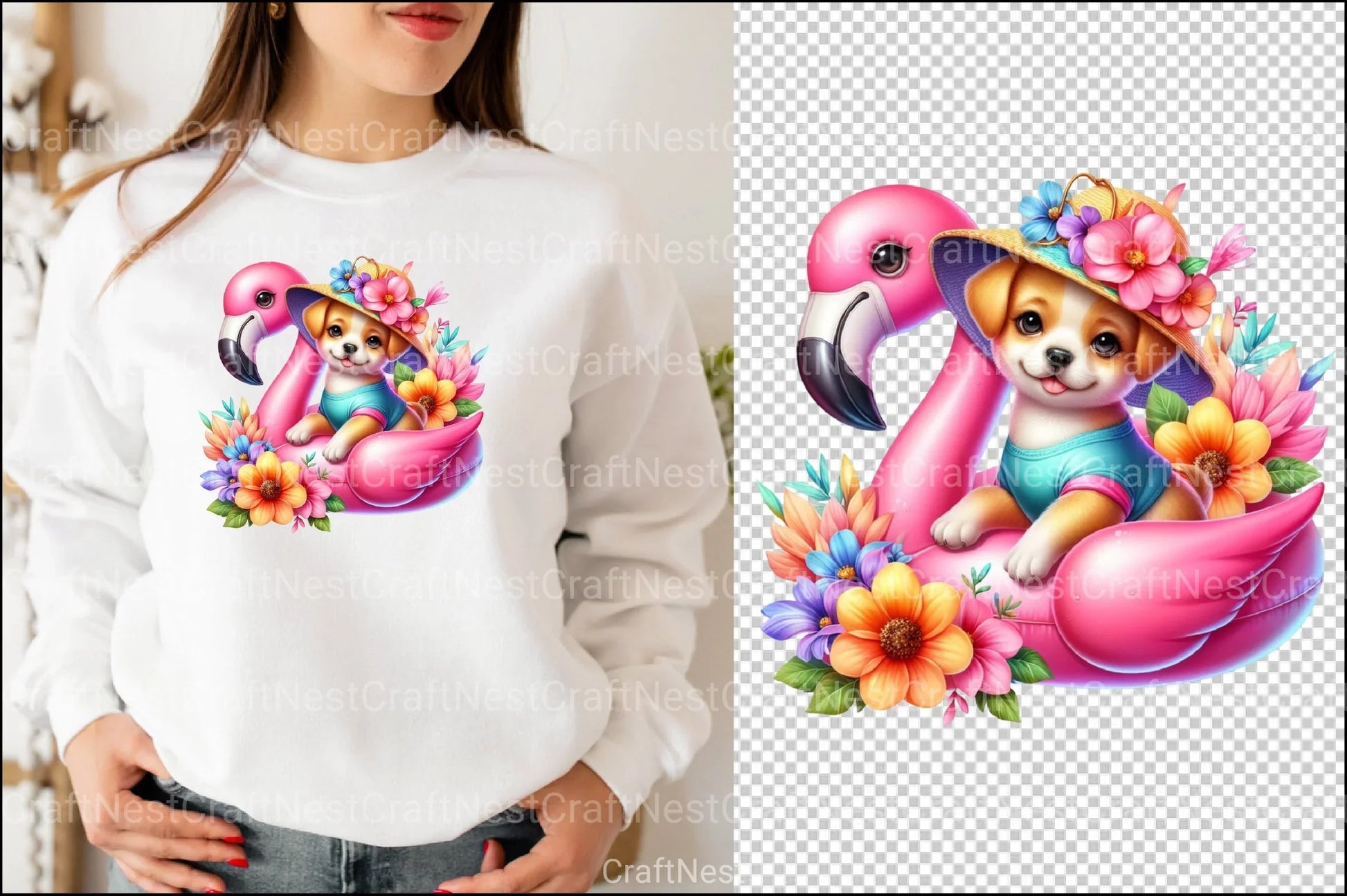 Summer Baby Dogs on Flamingo Floats Clipart Bundle - CraftNest - Digital Crafting and Art