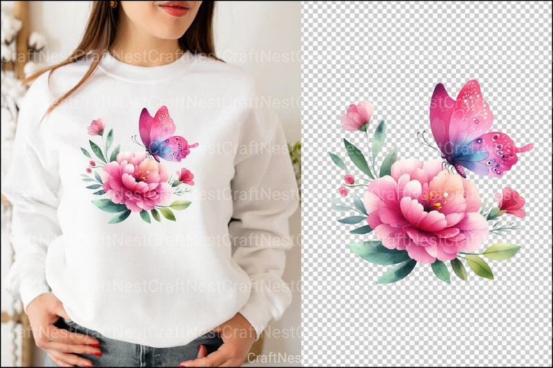 Coquette Pink Butterfly Clipart Bundle 3 - CraftNest - Digital Crafting and Art