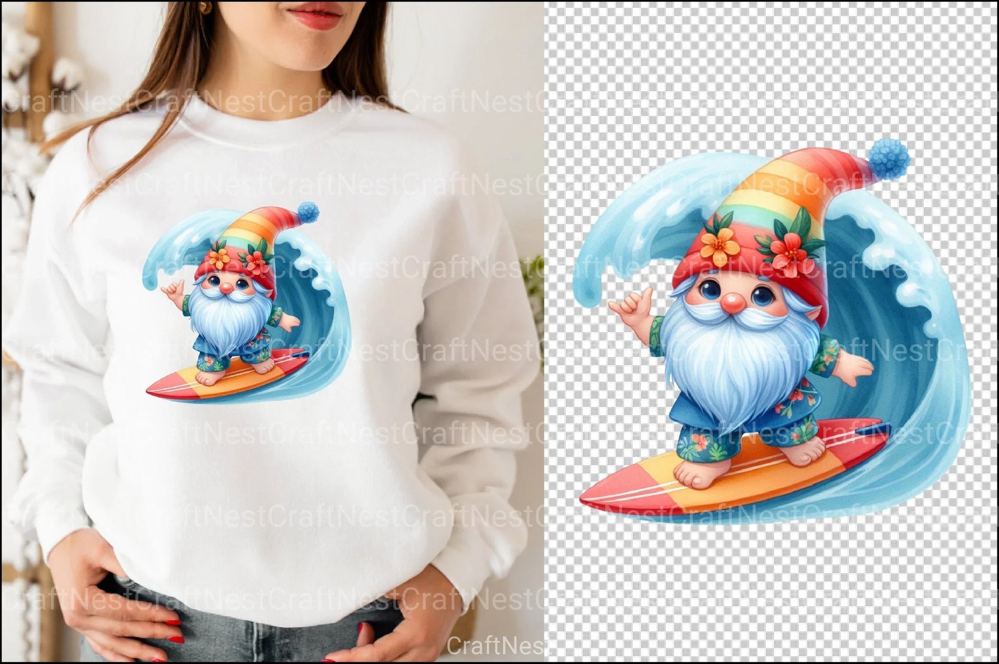 Cute Gnome Surfing Clipart Bundle - CraftNest - Digital Crafting and Art