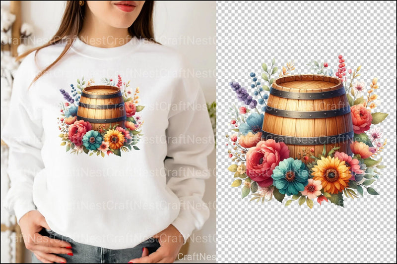 Spring Floral Wooden Barrel Clipart Bundle - CraftNest - Digital Crafting and Art