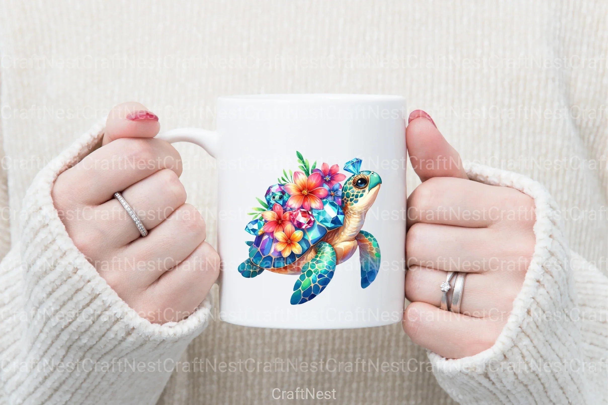 Gem Sea Turtle Mom and Baby Clipart Bundle 1 - CraftNest - Digital Crafting and Art