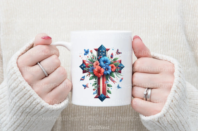 4th of July Floral Cross Clipart Bundle - CraftNest - Digital Crafting and Art