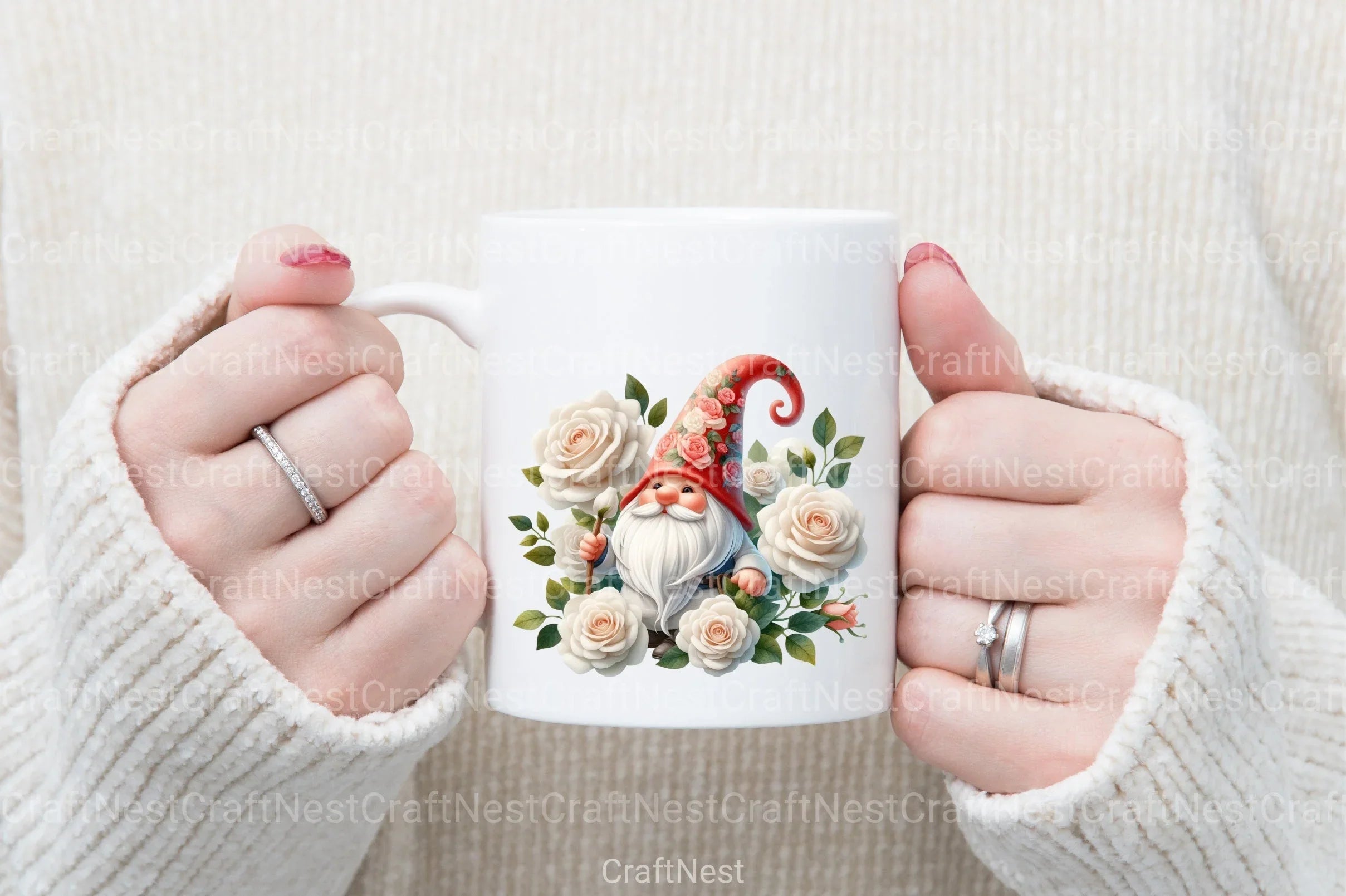 White Rose Gnome Clipart Bundle - CraftNest - Digital Crafting and Art