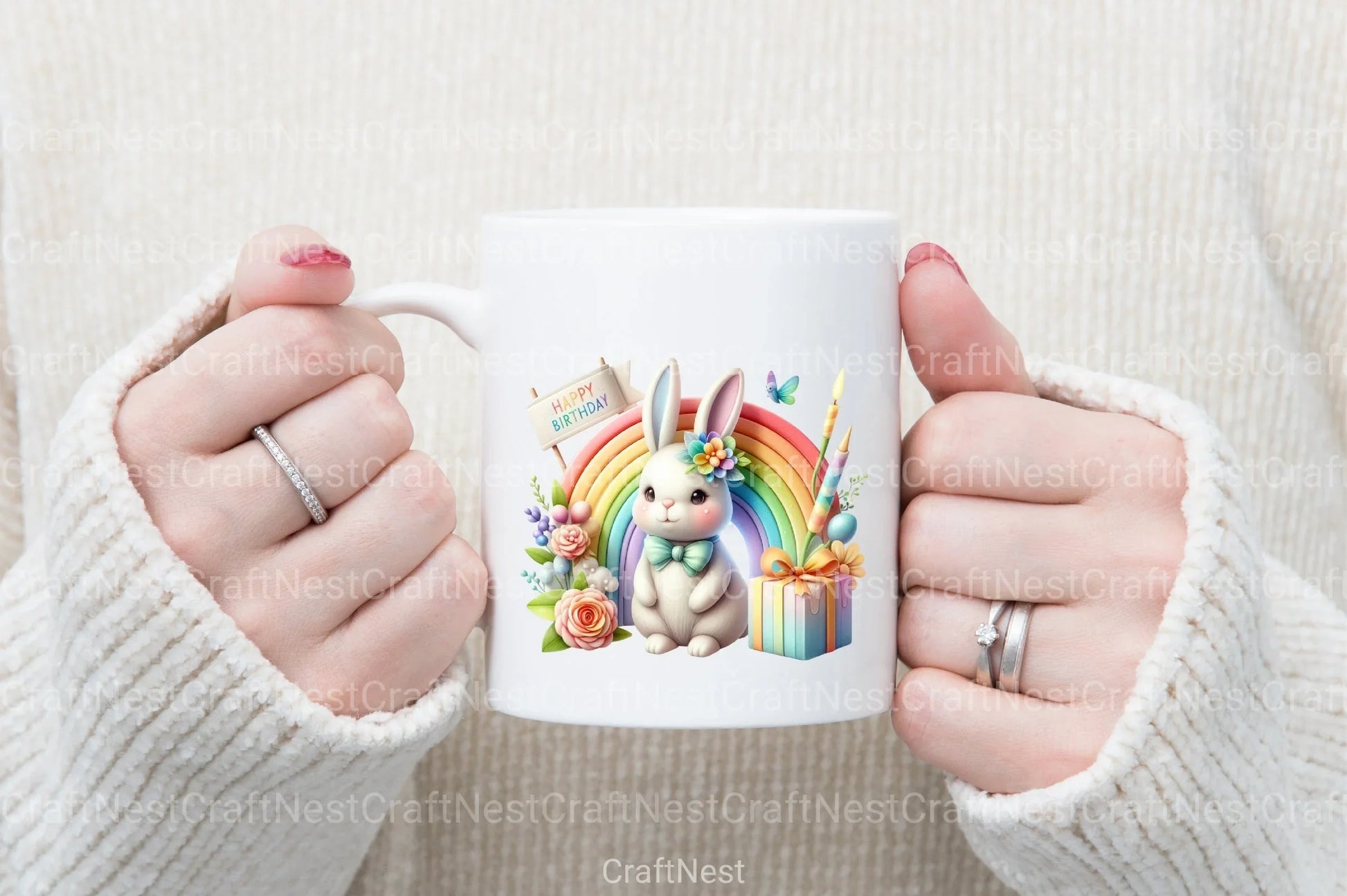 Rainbow Bunny Birthday Clipart Bundle - CraftNest - Digital Crafting and Art