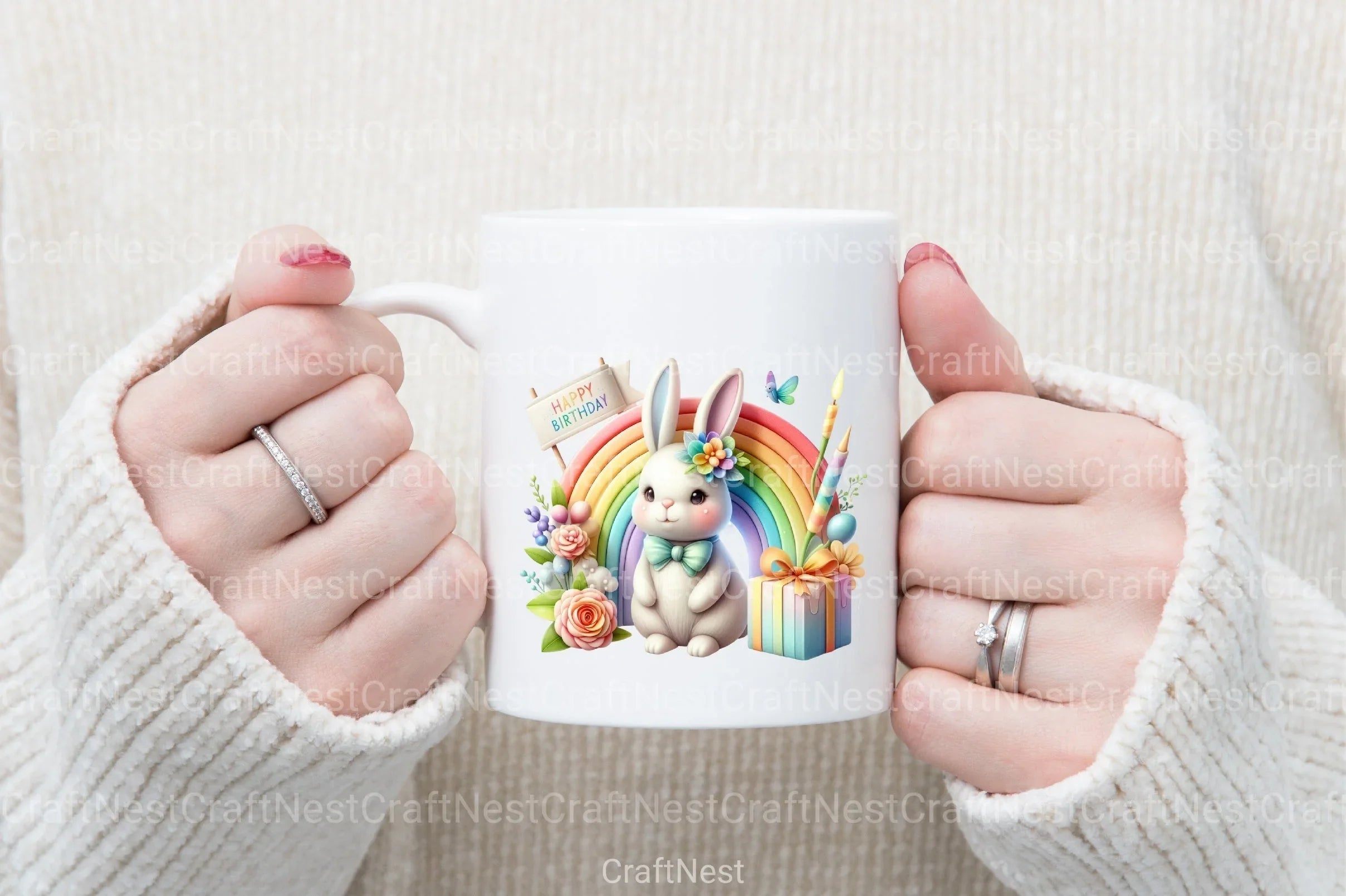 Rainbow Bunny Birthday Clipart Bundle - CraftNest - Digital Crafting and Art