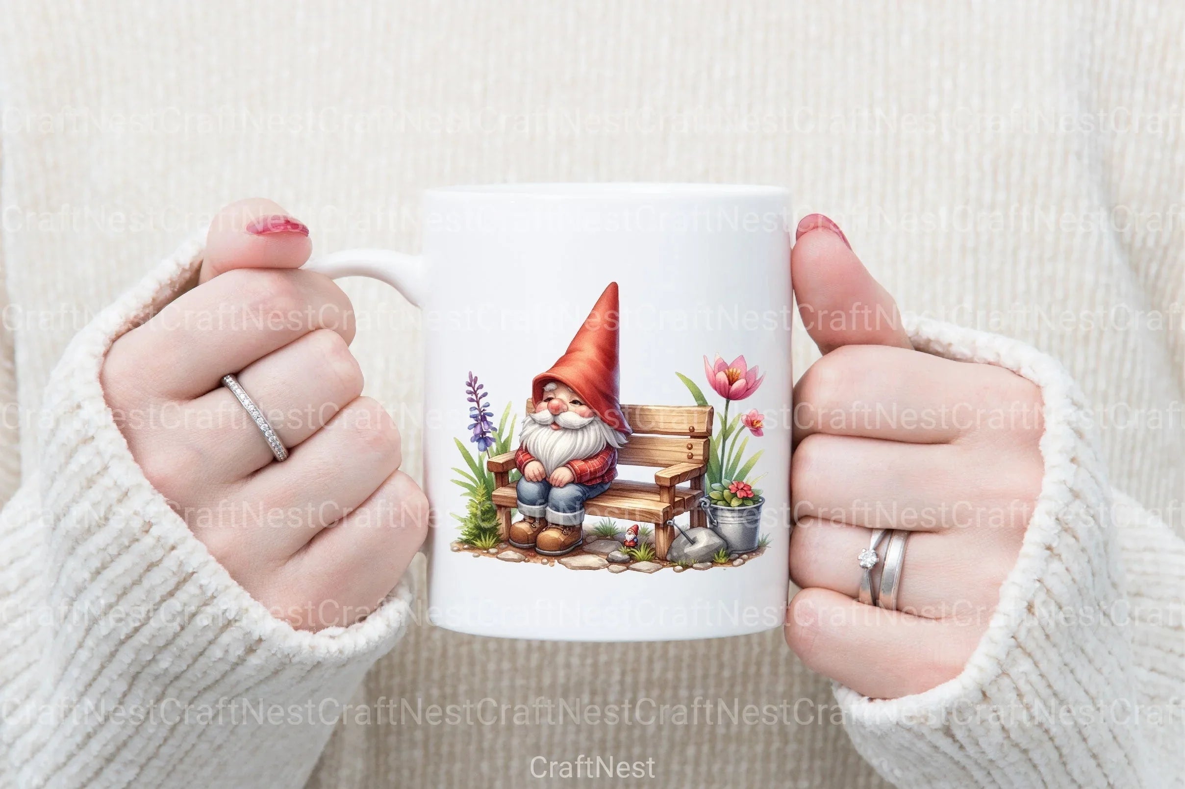 Garden Bench Gnome Clipart Bundle - CraftNest - Digital Crafting and Art