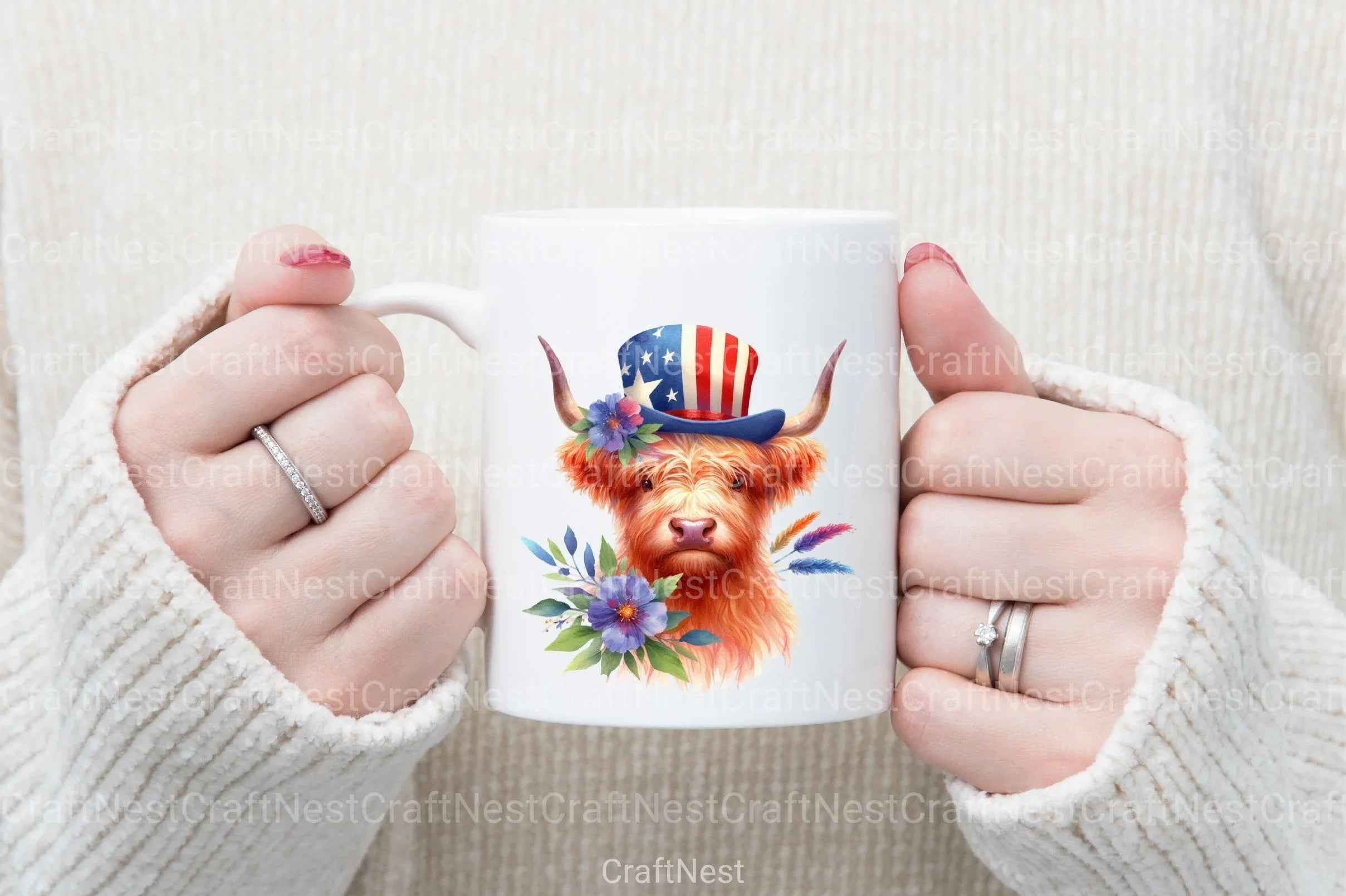 4th of July Highland Cow Clipart Bundle - CraftNest - Digital Crafting and Art
