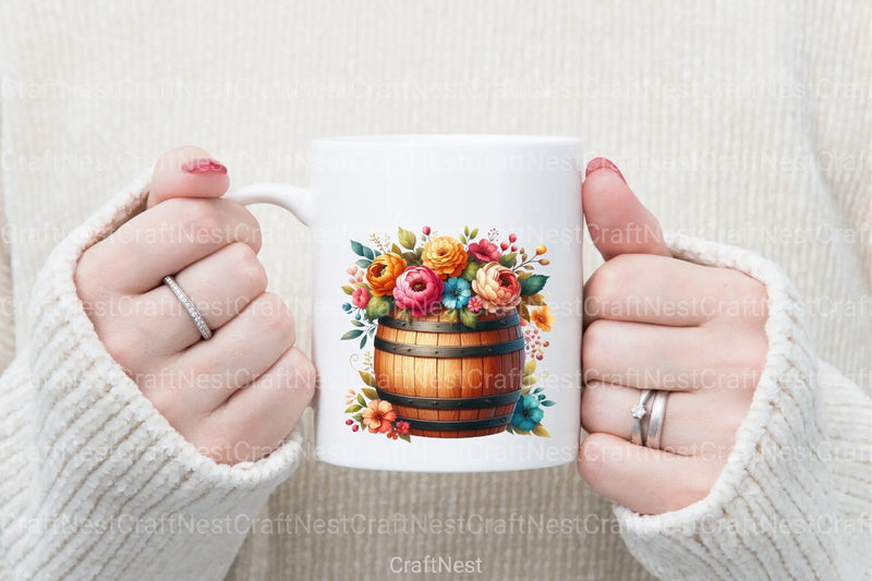 Spring Floral Wooden Barrel Clipart Bundle - CraftNest - Digital Crafting and Art