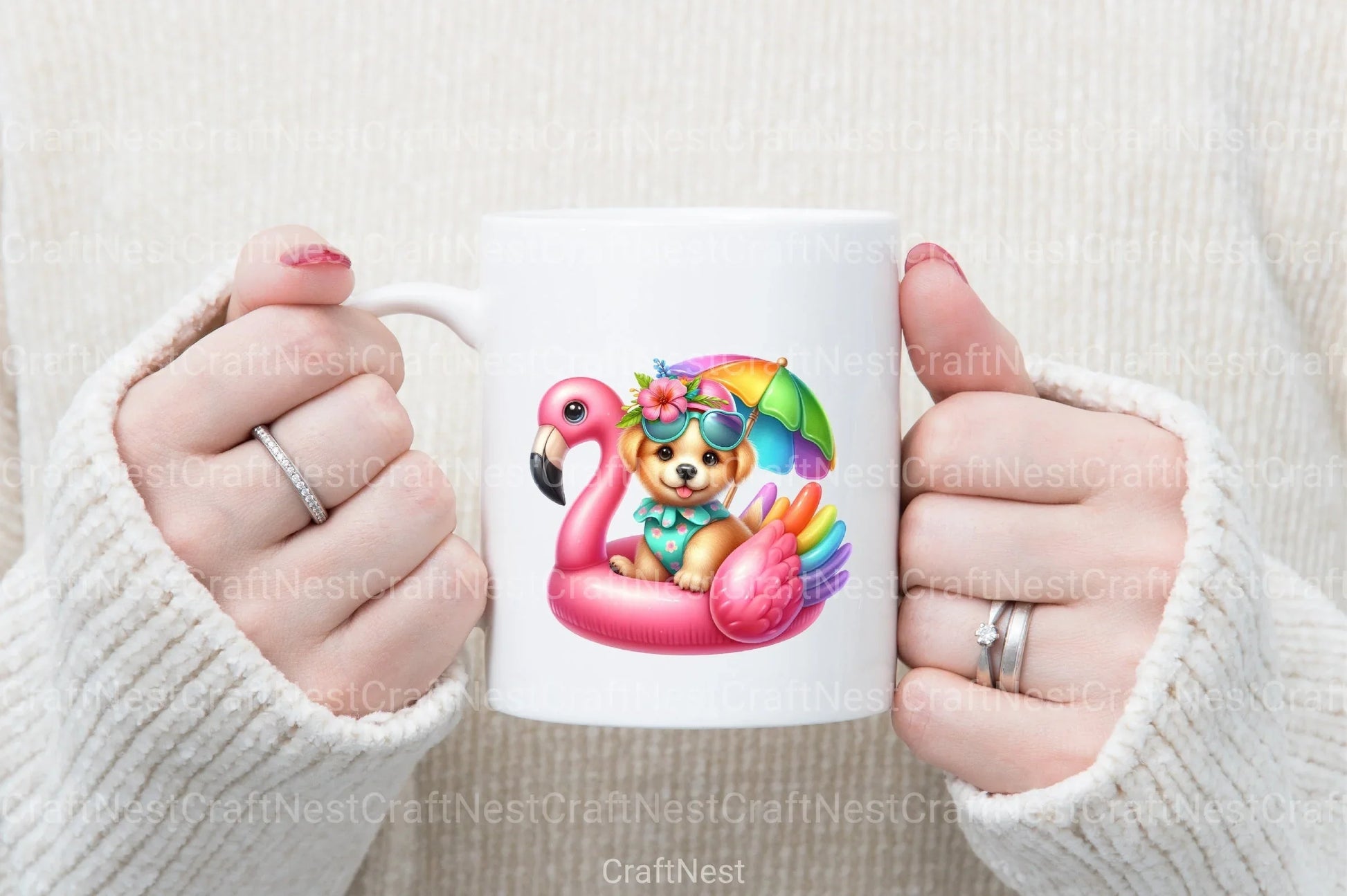 Summer Baby Dogs on Flamingo Floats Clipart Bundle - CraftNest - Digital Crafting and Art