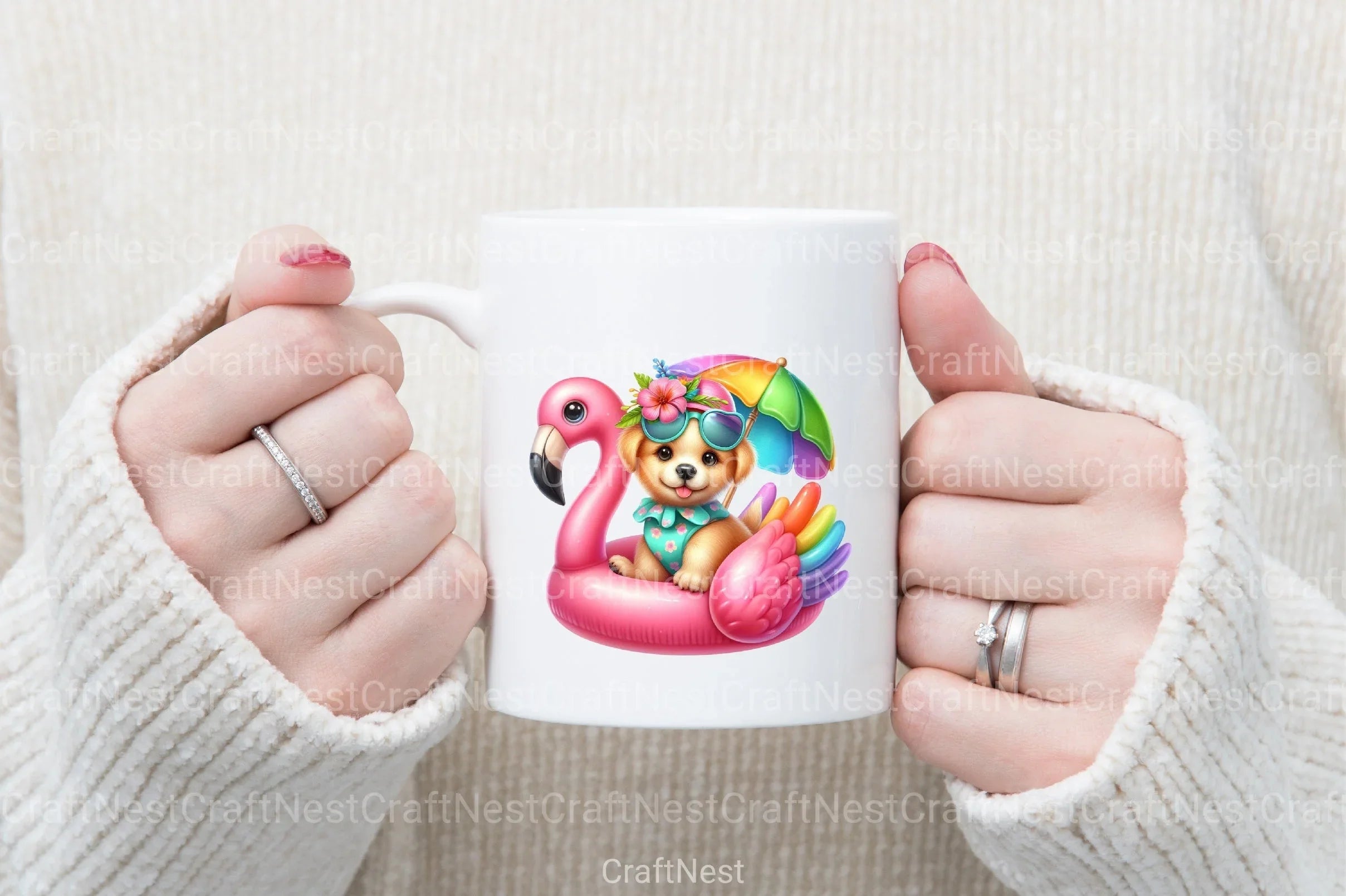 Summer Baby Dogs on Flamingo Floats Clipart Bundle - CraftNest - Digital Crafting and Art