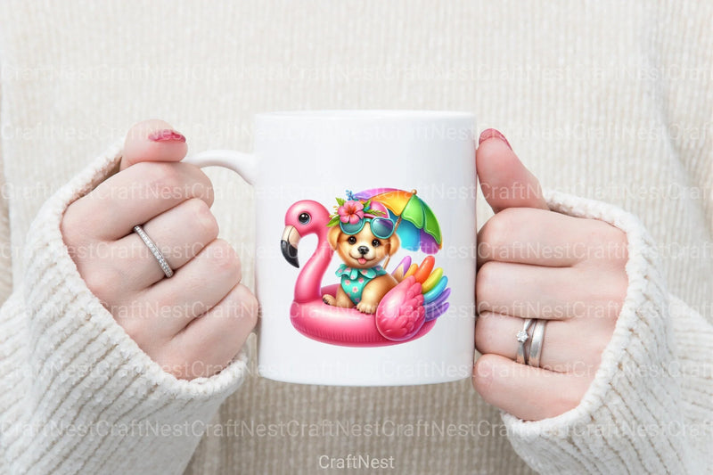 Summer Baby Dogs on Flamingo Floats Clipart Bundle - CraftNest - Digital Crafting and Art