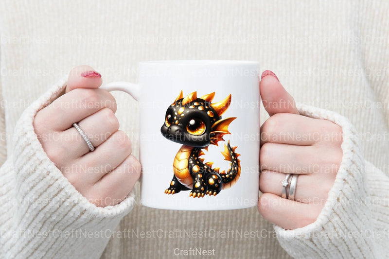 Cute Black and Gold Baby Dragon Clipart Bundle 45 - CraftNest - Digital Crafting and Art