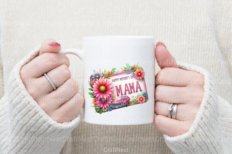 Mama Pink Daisy License Plate Clipart Bundle - CraftNest - Digital Crafting and Art