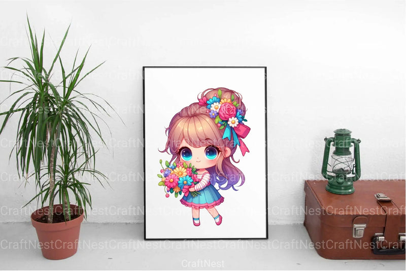 Little Girl with Bouquet Clipart Bundle 99 - CraftNest - Digital Crafting and Art