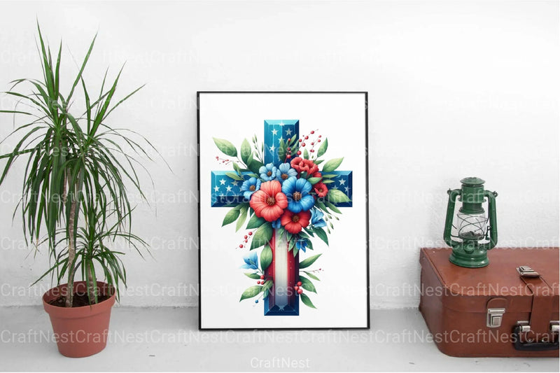 4th of July Floral Cross Clipart Bundle - CraftNest - Digital Crafting and Art