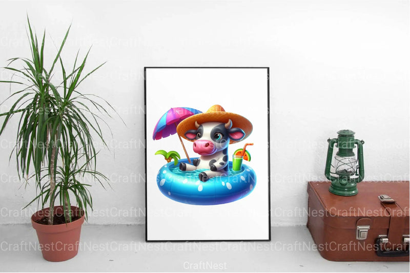 Funny Cow Pool Party Clipart Bundle - CraftNest - Digital Crafting and Art