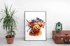 4th of July Highland Cow Clipart Bundle - CraftNest - Digital Crafting and Art
