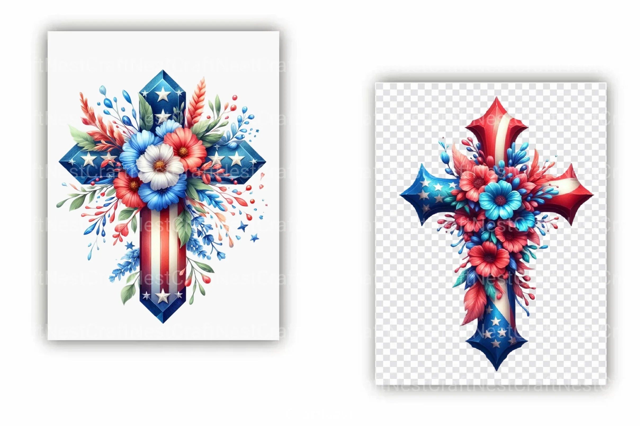 4th of July Floral Cross Clipart Bundle - CraftNest - Digital Crafting and Art