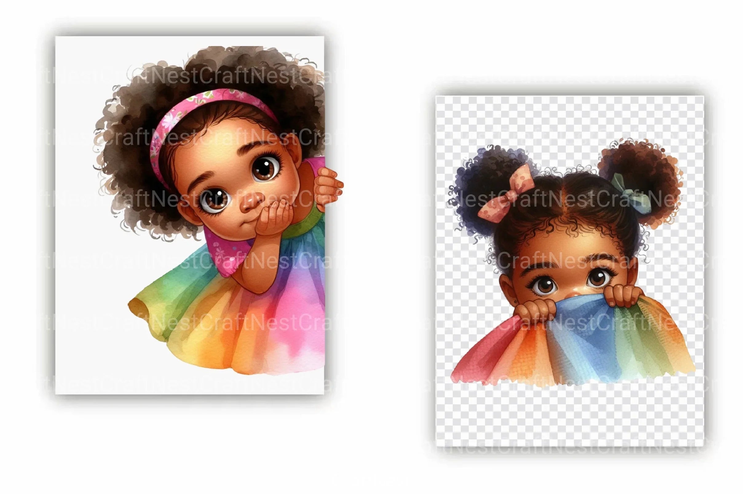 Peeking African American Little Girl Clipart Bundle 9 - CraftNest - Digital Crafting and Art