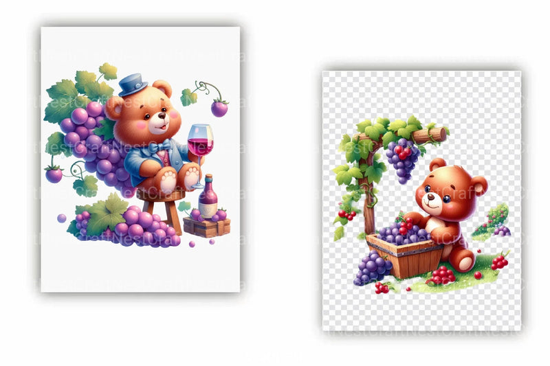 Bear in Grape Garden Clipart Bundle 4 - CraftNest - Digital Crafting and Art