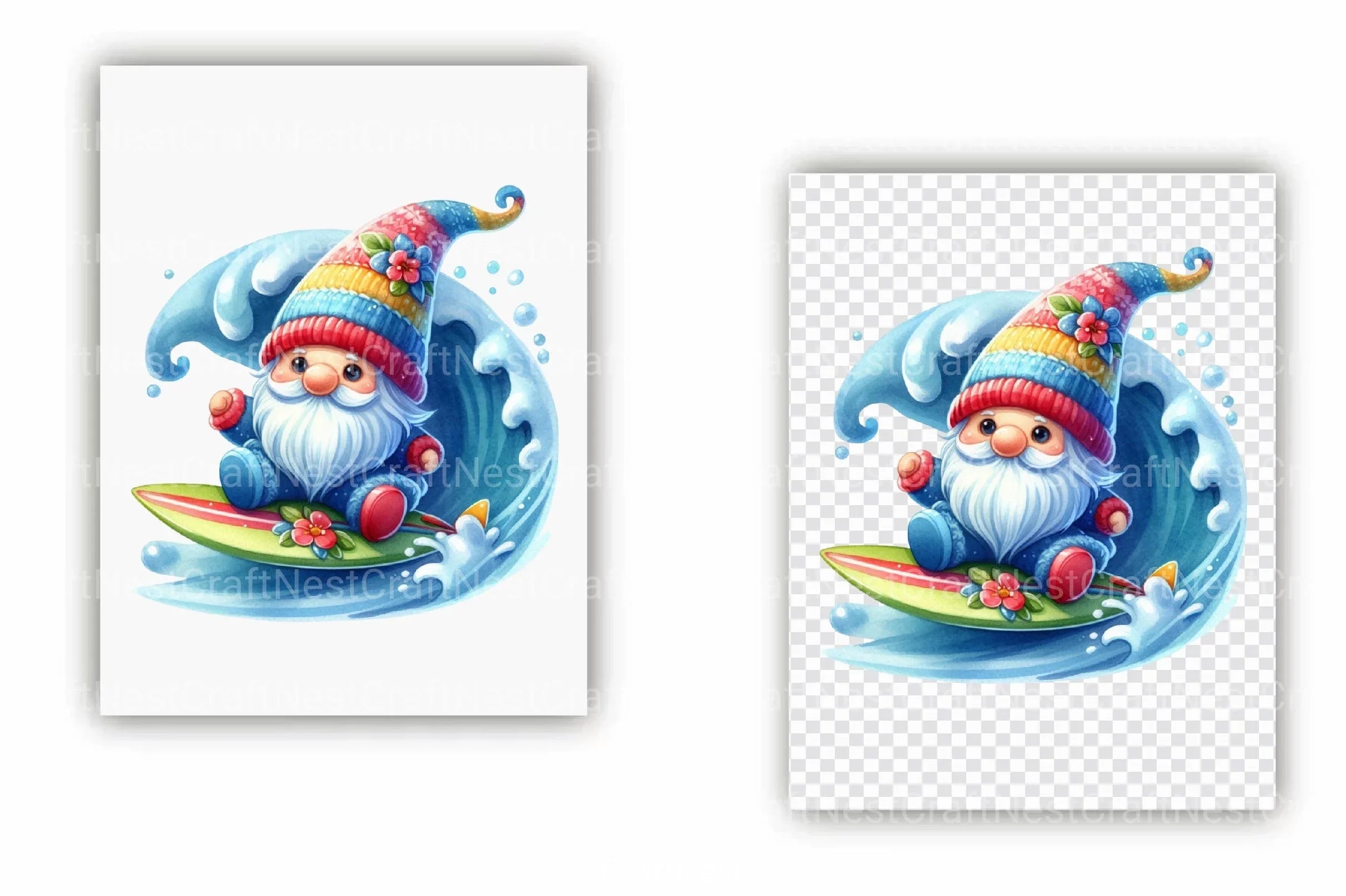 Cute Gnome Surfing Clipart Bundle - CraftNest - Digital Crafting and Art