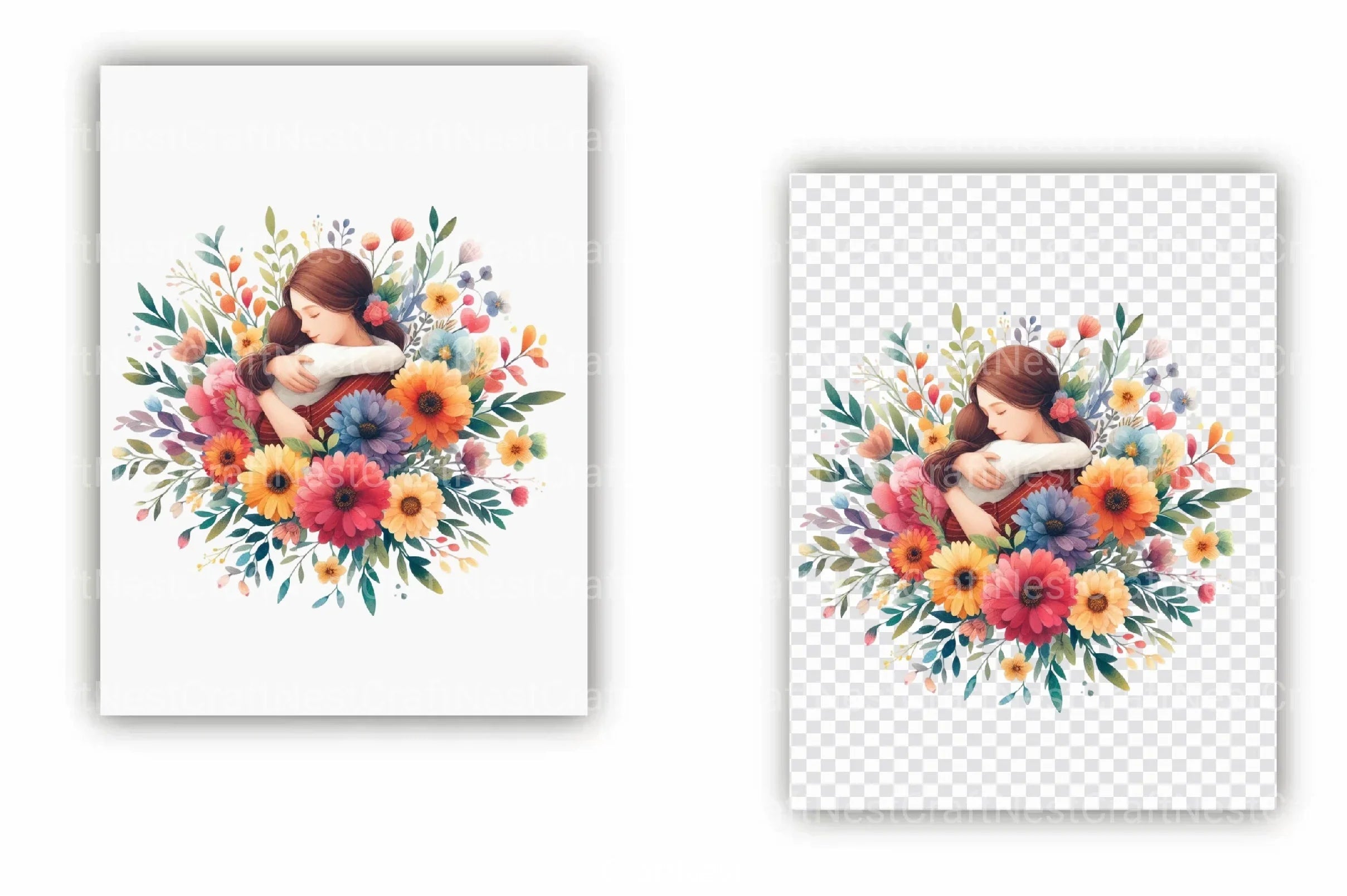 Floral Embrace Mother's Day Card Clipart Bundle - CraftNest - Digital Crafting and Art