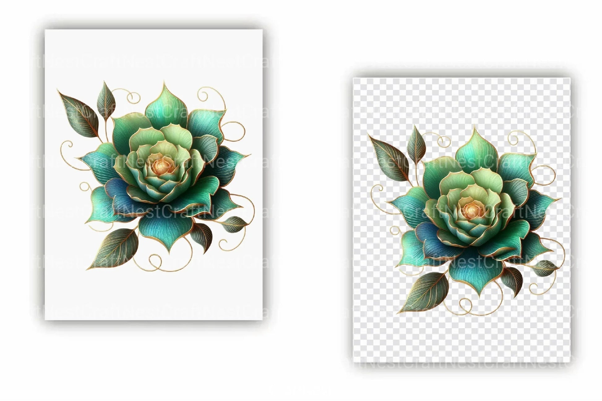 Gold Alcohol Ink Flowers Clipart Bundle 2 - CraftNest - Digital Crafting and Art