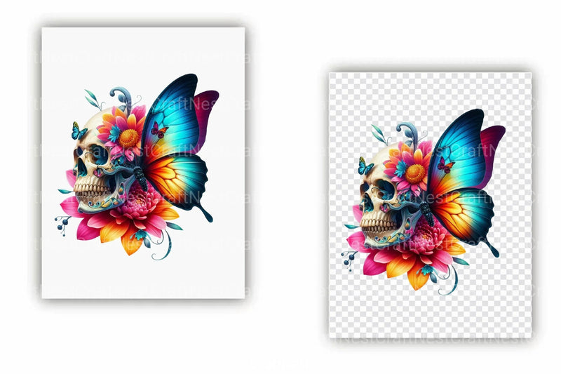 Butterfly Flower Skull Clipart Bundle - CraftNest - Digital Crafting and Art