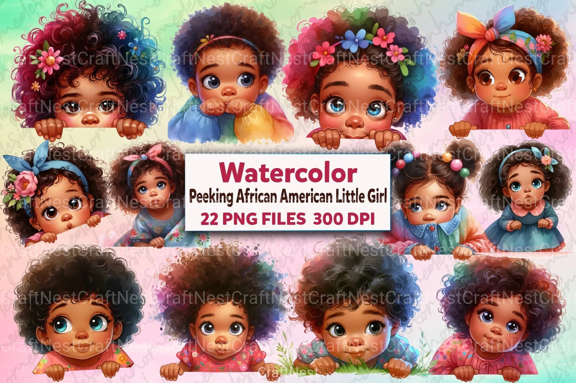 Peeking African American Little Girl Clipart Bundle 8 - CraftNest - Digital Crafting and Art