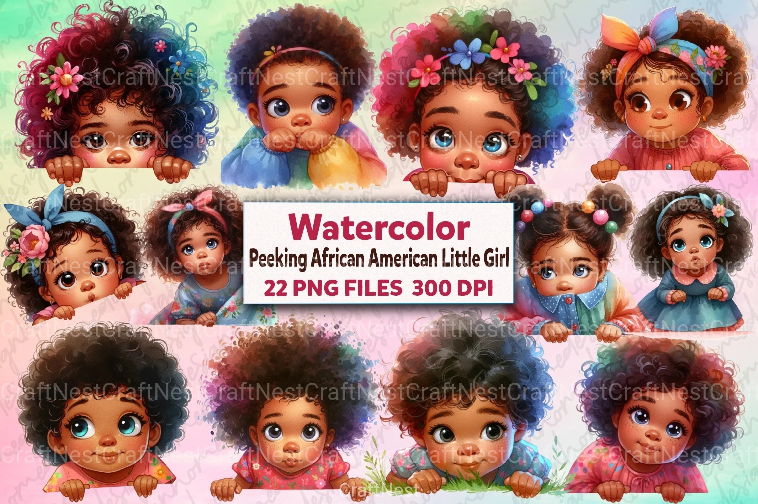 Peeking African American Little Girl Clipart Bundle 8 - CraftNest - Digital Crafting and Art
