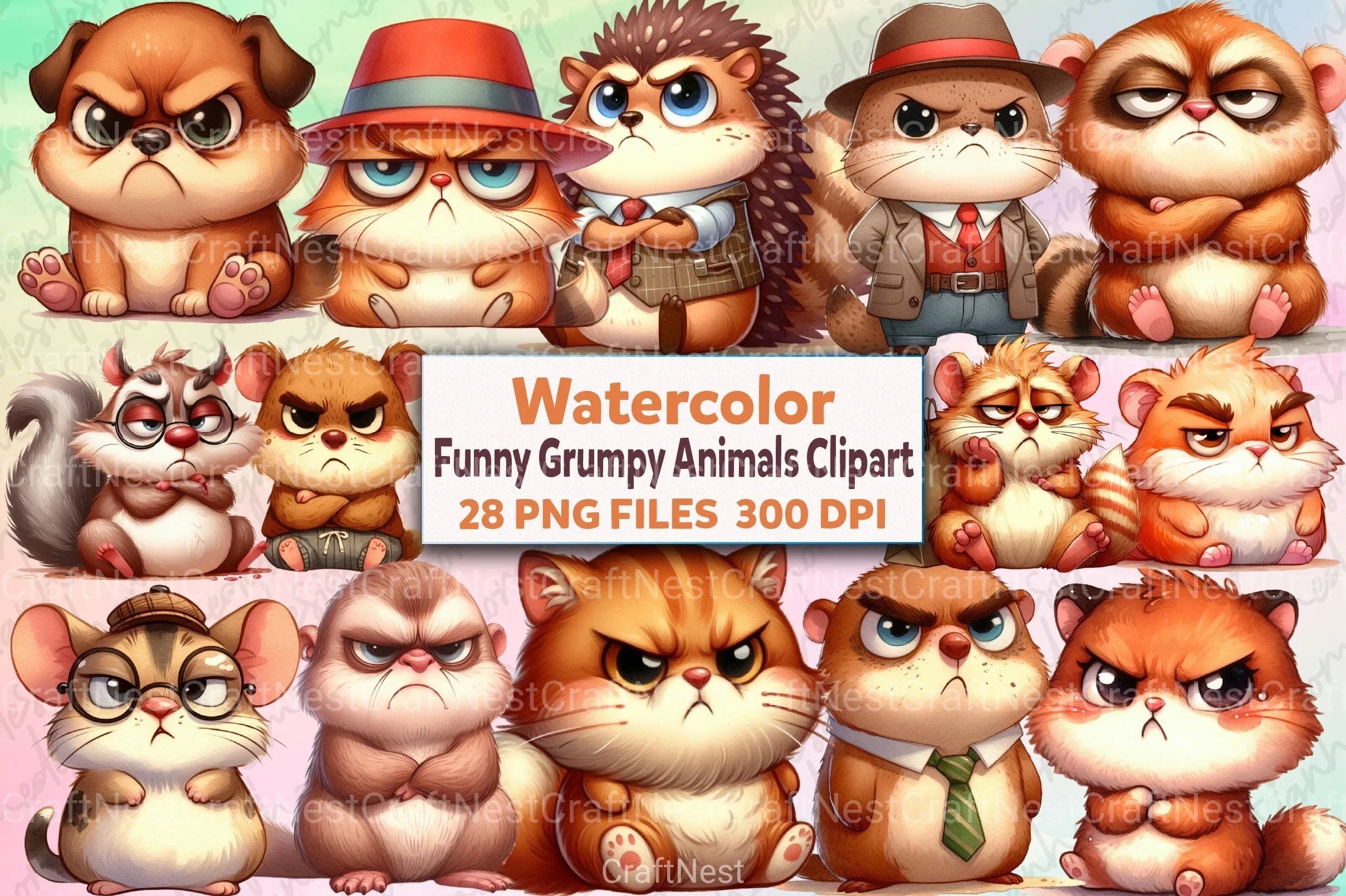 Funny Grumpy Animals Clipart Bundle 99 - CraftNest - Digital Crafting and Art