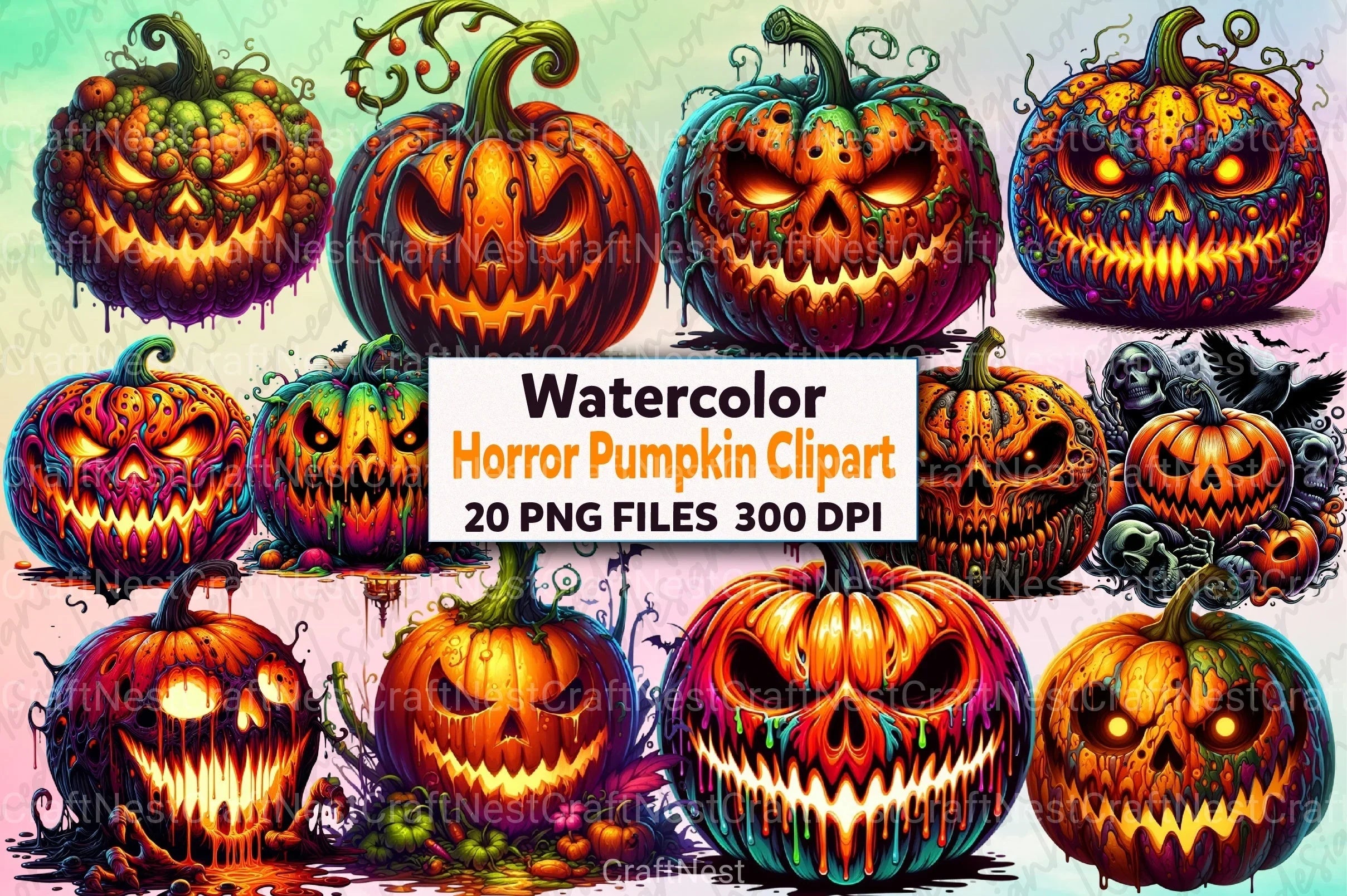 Horror Pumpkin Clipart Bundle 77 - CraftNest - Digital Crafting and Art