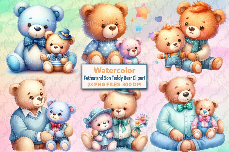 Father and Son Teddy Bear Clipart Bundle 99 - CraftNest - Digital Crafting and Art