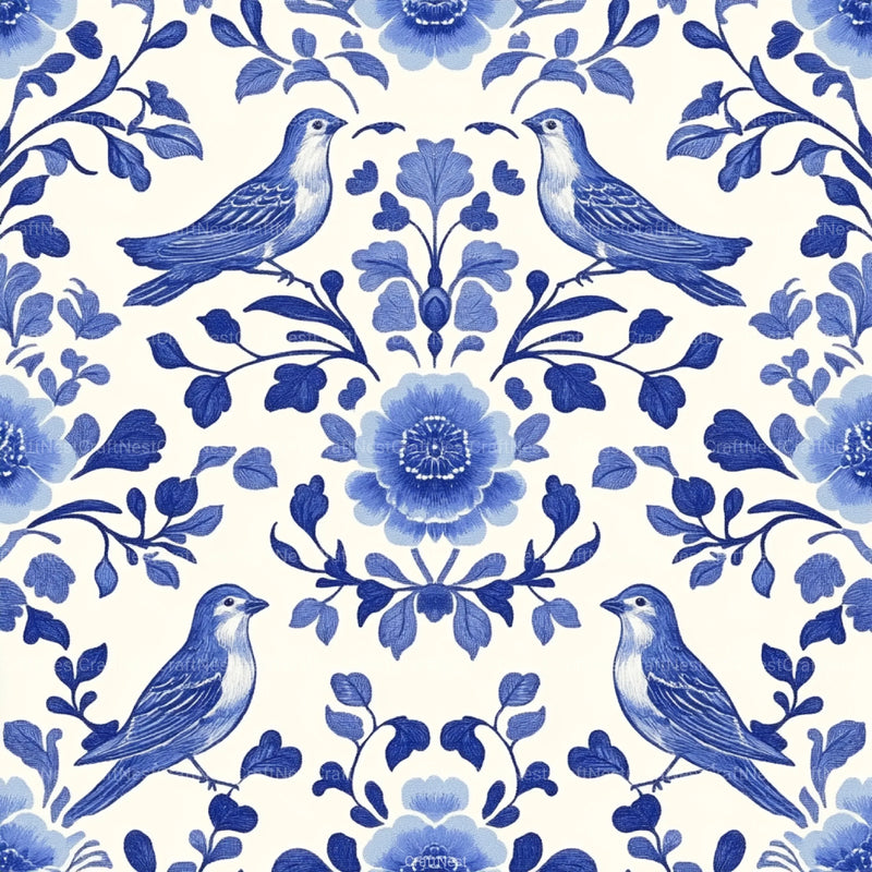 Blue Birds & Flowers Chinoiserie Pattern Clipart Bundle - CraftNest - Digital Crafting and Art