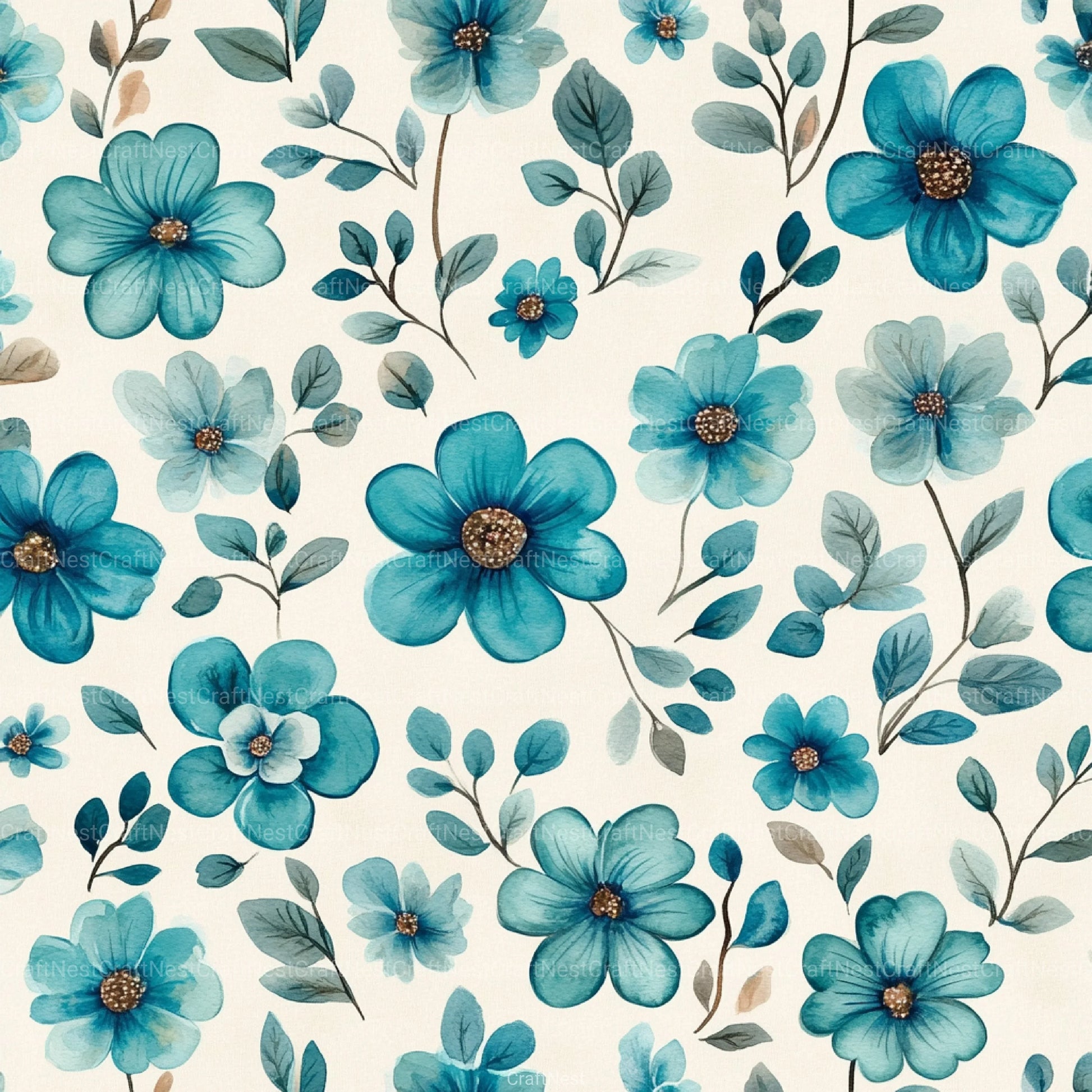 Navy Blue Yellow Cottage Flowers Pattern Clipart Bundle - CraftNest - Digital Crafting and Art