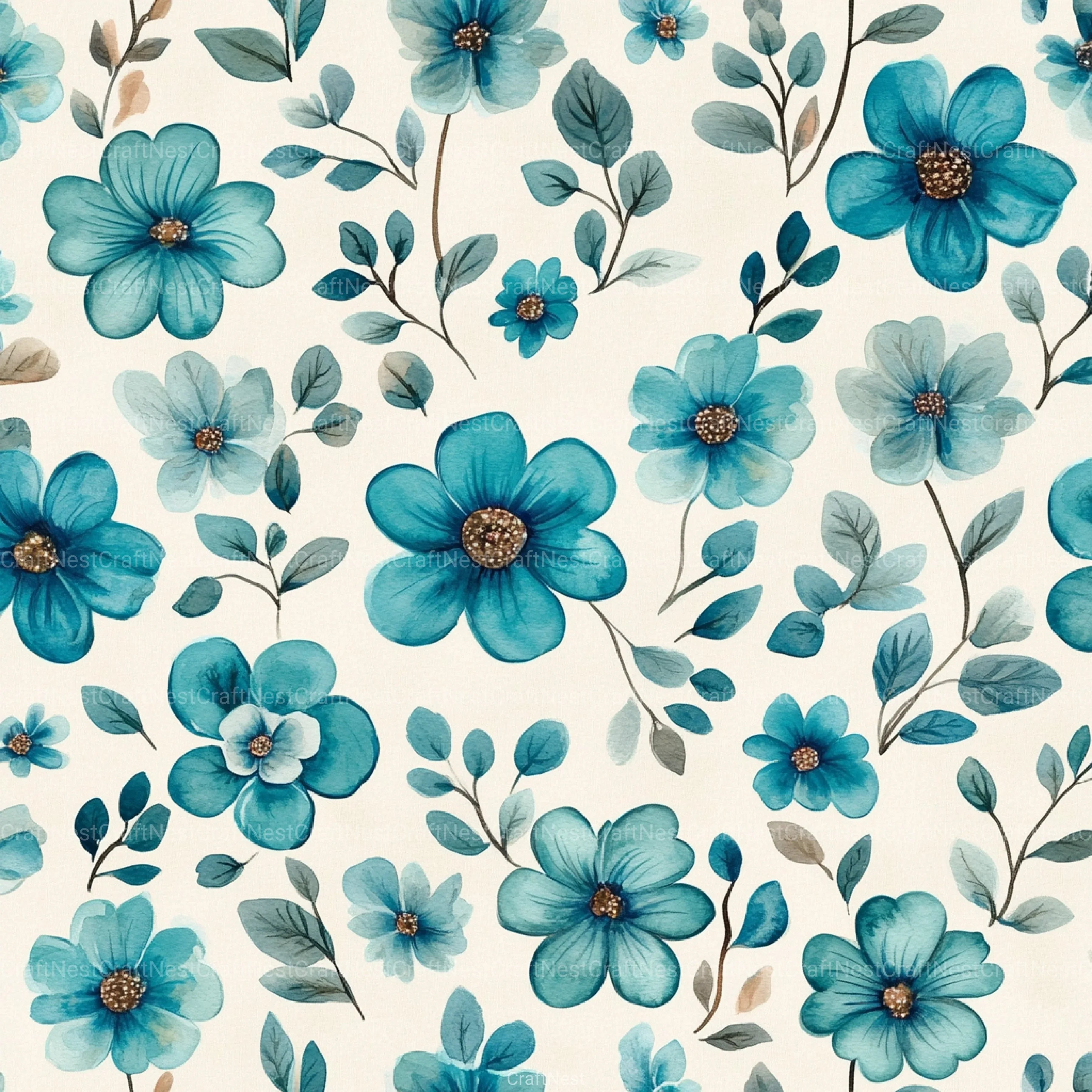 Navy Blue Yellow Cottage Flowers Pattern Clipart Bundle - CraftNest - Digital Crafting and Art